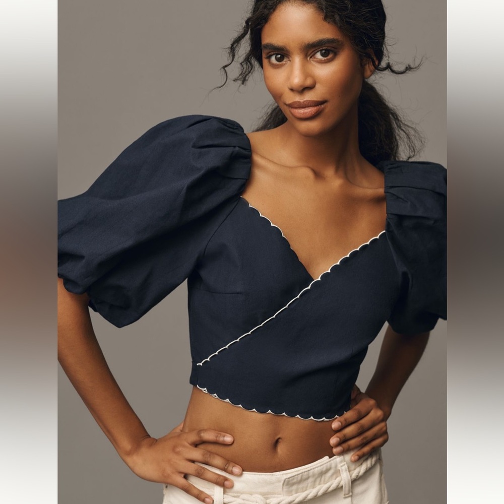 Anthropologie Mave puff sleeve linen wrap blouse